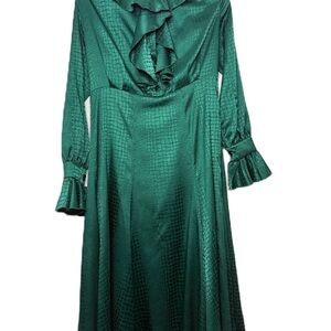 House of Lancry Green Ruffle Midi Dress M Designer Occasion Dress